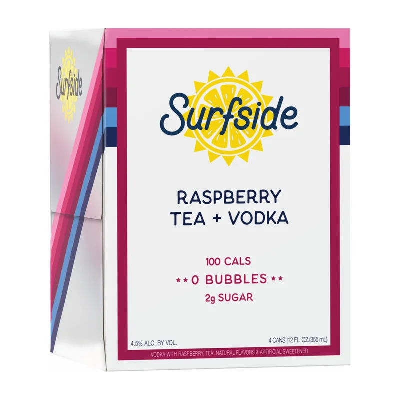 Surfsid Raspberry Tea Vodka RTD, 12 oz × 4