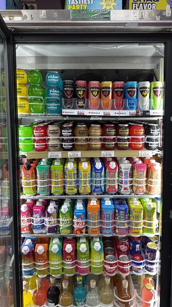 A cooler stocked with BuzzBallz, Monaco cocktails, Beatbox, and Big Sipz